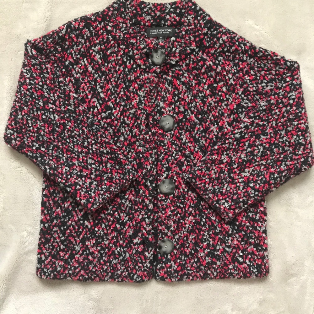 JONES NY SPECKLED CROPPED CARDIGAN SWEATER - PS